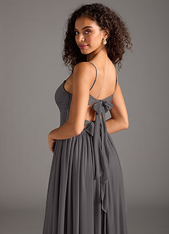 Azazie Zeya Final Sale Steel Grey A-Line Pleated Mesh Dress image6