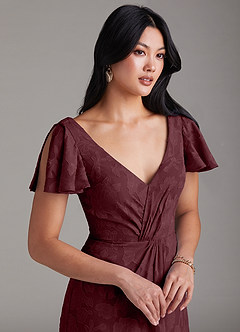 Azazie Soren Bridesmaid Dresses Cabernet A-Line Pleated Floral Burnout Dress image6
