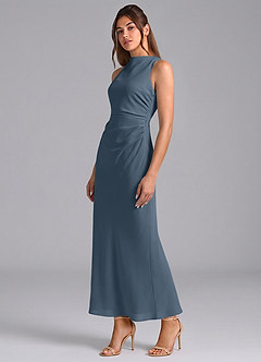 Azazie Evadne Bridesmaid Dresses Neptune Sheath Pleated Chiffon Dress image1