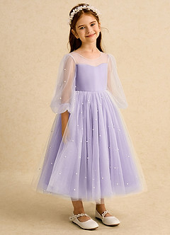 Azazie Trudy vestidos de niña de las flores Vestido de Lila de Tul de Corte Princesa con Escote de Corazón image1