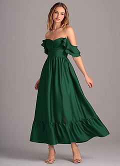 Azazie Anaya Vestidos de damas de honor Vestido de Verde Oscuro de Satén Elástico de Corte en A Convertible con Escote de Corazón image3