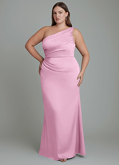 Azazie Akilah Bridesmaid Dresses Candy Pink Mermaid One Shoulder Stretch Satin Dress image15