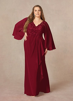 Azazie Perry Abiti per la Madre della Sposa Abito Sirena in Chiffon con Scollo a V in Pizzo Borgogna image7