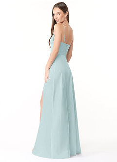 Azazie Halsey Brautjungfernkleider Etui Seitliche Cut-Outs Stretch-Satin Kleid Nebel image6