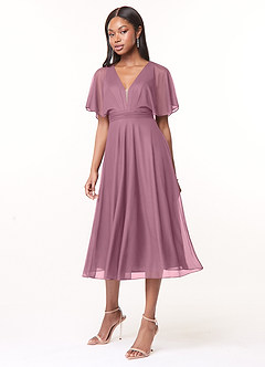 Azazie Tinsley Bridesmaid Dresses Vintage Mauve A-Line Pleated Mesh Dress image3