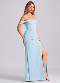 Azazie Joanne Final Sale Sky Blue Mermaid Off the Shoulder Chiffon Dress image4