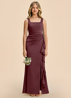 Azazie Adrienne Junior Sangria Sheath Pleated Stretch Satin Dress image3