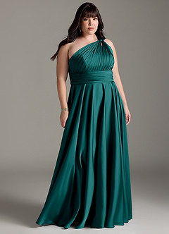Azazie Charlize Robes de demoiselle d'honneur Robe Trapèze en Satin extensible Ue épaule Paon image9