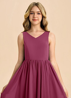 Azazie Hathaway Junior Mulberry A-Line Bow Chiffon Dress image6