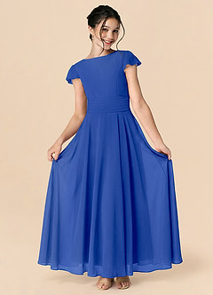 Azazie Payton Junior Royal Blue A-Line Bow Chiffon Dress image3