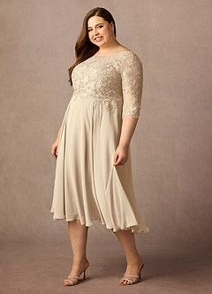 Azazie Marge Mother of the Bride Dresses Champagne A-Line Scoop Lace Chiffon Dress image4