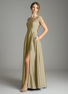 Azazie Melanie Suknie dla druhen Linia A Zza ramienia Satyna elastyczna Do ziemi Sukienka image4