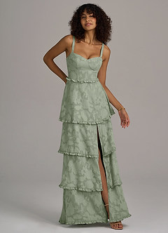 Azazie Romie Bridesmaid Dresses Agave A-Line Corset Floral Burnout Dress image3