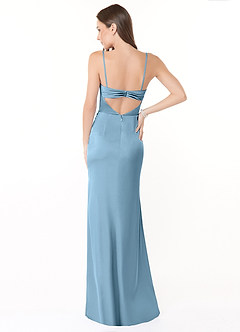 Azazie Leonis Bridesmaid Dresses Steel Blue Mermaid Pleated Stretch Satin Convertible Dress image3