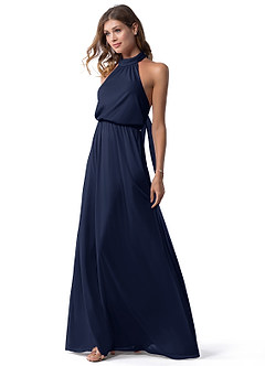 Azazie Landry Bridesmaid Dresses Dark Navy A-Line Pleated Mesh Dress image4