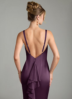 Azazie Tamera Robes de demoiselle d'honneur Robe Sirène en Satin extensible Plissé Prune image6