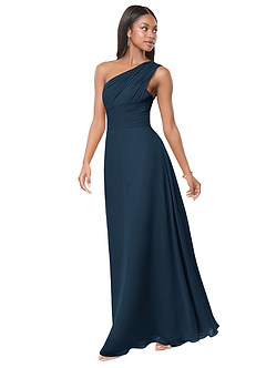 Azazie Ashley Bridesmaid Dresses Dark Navy A-Line Ruched Chiffon Dress image4