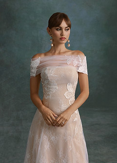 Azazie Berkely Trouwjurken Jurk van Tule met A-Lijn Off-shoulder Diamant Wit Naakt image5