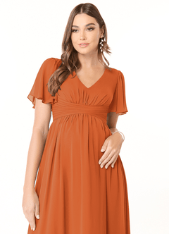 Azazie Verna Maternity Bridesmaid Dresses A-Line V-Neck Ruched Chiffon Floor-Length Dress image5