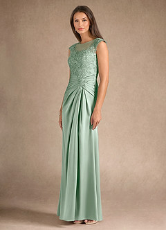 Azazie Santa Barbara Mother of the Bride Dresses Agave Sheath Pleated Stretch Satin Dress image6