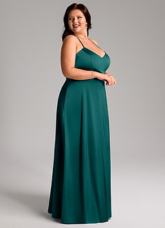 Azazie Mei Bridesmaid Dresses Peacock A-Line V-Neck Stretch Satin Dress image9