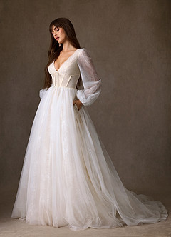 Azazie Cressida Hochzeitskleider Ballkleid Spitze Tüll Kleid Diamantweiß Champagner image12