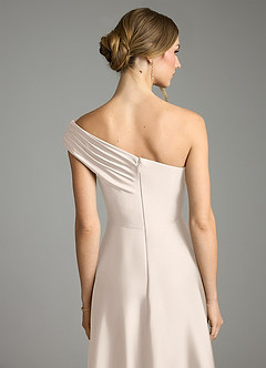 Azazie Melanie Bridesmaid Dresses White Alabaster A-Line Off the Shoulder Stretch Satin Dress image2