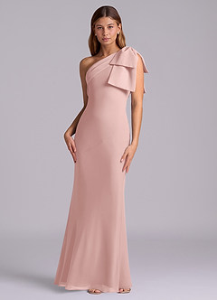 Azazie Yuanna Bridesmaid Dresses Powder Pink Mermaid One Shoulder Chiffon Dress image4