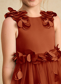 Azazie Atta Flower Girl Dresses Paprika A-Line One Shoulder Tulle Dress image5
