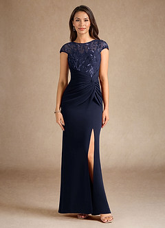 Azazie Santa Clarita Mother of the Bride Dresses Dark Navy Mermaid Sequins Stretch Crepe Dress image4