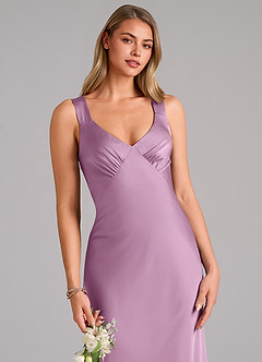Azazie Kamila Bridesmaid Dresses Wisteria A-Line Pleated Stretch Satin Dress image7