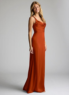 Azazie Elida Robes de demoiselle d'honneur Robe Fourreau en Satin extensible Plissée Orange Brûlée image3