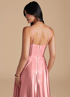 Azazie Elle Brautjungfernkleider A-Linie mit Taschen Metallischer Satin Kleid Rosettenrosa image7