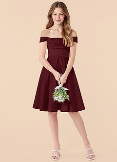Azazie Amira Junior Robe Trapèze en Satin extensible Plissée Cabernet image3