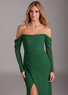 Azazie Hallie Bridesmaid Dresses Dark Green Mermaid Long Sleeve Chiffon Dress image5