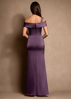 Azazie Altonia Mother of the Bride Dresses Plum Mermaid Off the Shoulder Stretch Satin Dress image3