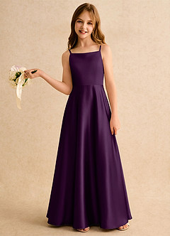 Azazie Joella Girls Formal Flower Girl Dresses Grape A-Line Pleated Stretch Satin Dress image2