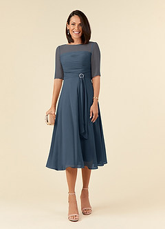 Azazie Naomi Mother of the Bride Dresses Neptune A-Line Boatneck Pleated Chiffon Dress image1