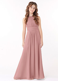 Azazie Bonnie Junior Dusty Rose A-Line Pleated Chiffon Dress image1