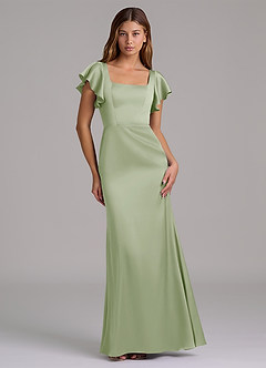 Azazie Elkie 신부 들러리 드레스 인어 스퀘어 네크라인 스트레치 새틴 바닥 길이 드레스 image1