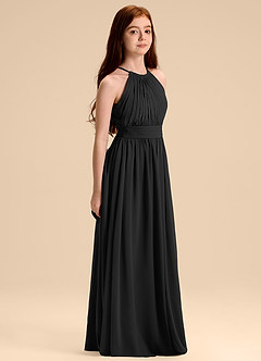 Azazie Malone Junior Black A-Line Pleated Chiffon Dress image5