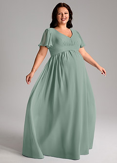 Azazie Verna Brautjungfernkleider für Schwangere A-Linie V-Hals Gerüscht Chiffon Bodenlänge Kleid image12