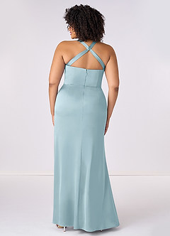 Barbie ♥ Azazie Bridesmaid Dresses Moody Blue Mermaid Pleated Stretch Satin Dress image7
