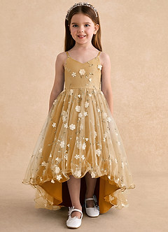 Azazie Celia Flower Girl Dresses Butterscotch A-Line Spaghetti Strap Tulle Dress image6