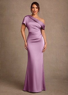 Azazie Rutha Mother of the Bride Dresses Wisteria Sheath One Shoulder Stretch Satin Dress image1