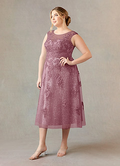 Azazie Flynn vestidos de madre de la novia Vestido de Malva Vintage de Tul de Corte En A con Cuello barco encaje image8