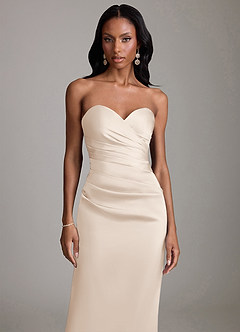 Azazie Sonora Vestidos de damas de honor Vestido de Alabastro Blanco de Satén Elástico de Corte Recto con Sin tirantes image5