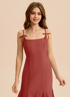 Azazie Evey Junior Vestido de Terracota de Gasa de Corte Sirena con Plisado image6