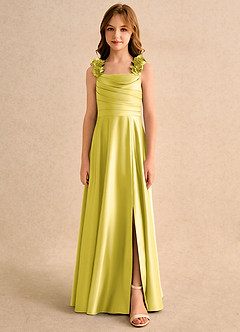 Azazie Rosita Girls Formal 플라워 걸 드레스 에이라인 플리츠 매트 새틴 플로어 기장 드레스 image3