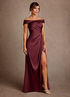 Azazie Bedford Mother of the Bride Dresses Cabernet Sheath Pleated Stretch Satin Dress image4